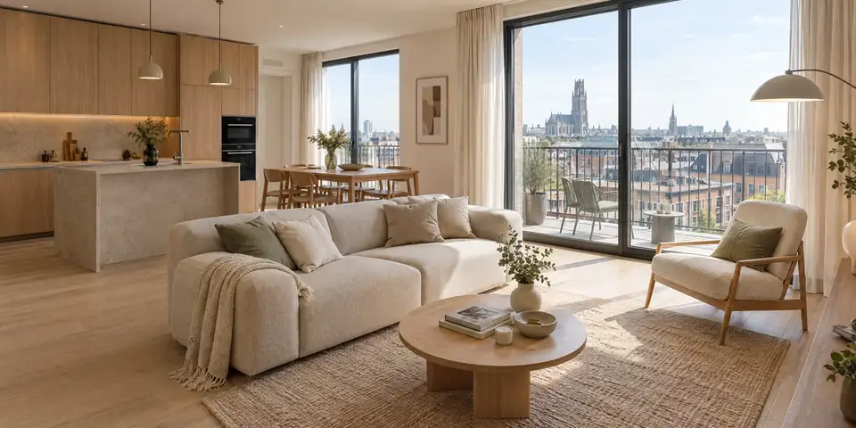 Nieuwbouwappartement in Gent met terras en stadszicht – voorbeeld van een vastgoedadvertentie voor investeerders